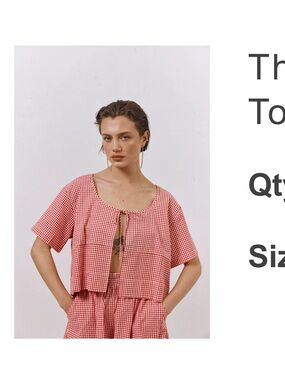 Red Gingham Tie-Front Crop Top and Shorts Matching Set
